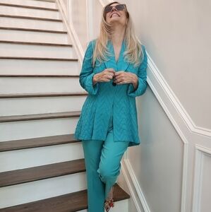Cheryl Nash New W/O Tag  Figure Flattering & Comfy Teal Pantsuit, Medium, $62